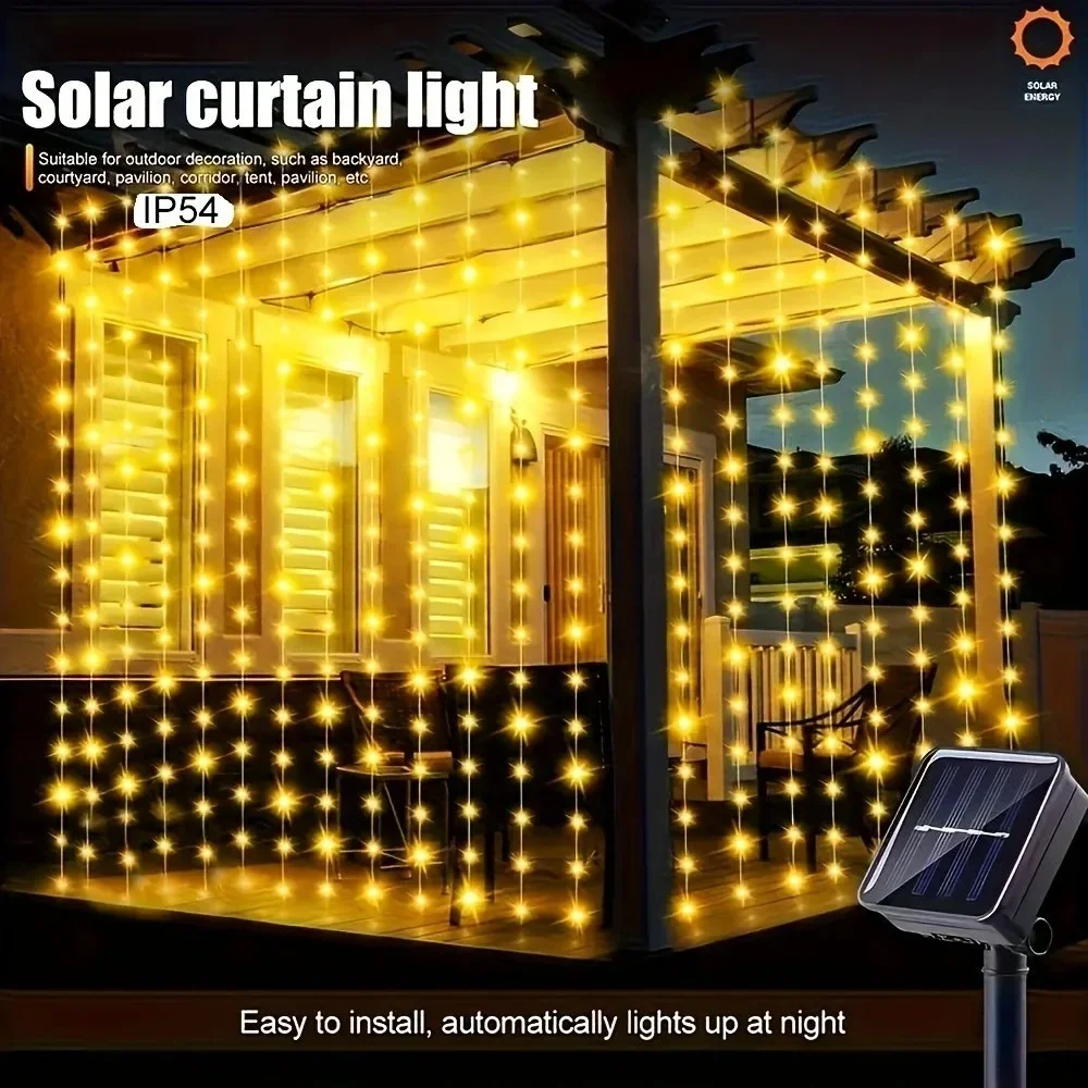 300 LEDs Solar Curtain Lights – 8 Lighting Modes Outdoor Fairy String Lights US